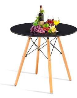 32 Inch Small Round Black Dining Kitchen Table for 2 to 4 People Modern Leisure Table with Wooden Legs for Office & Conference