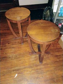Pair of Round Wood Side Tables