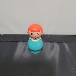 Fisher Price Little People Turquoise Girl W/ Red Bangs Wooden Vintage (JX)