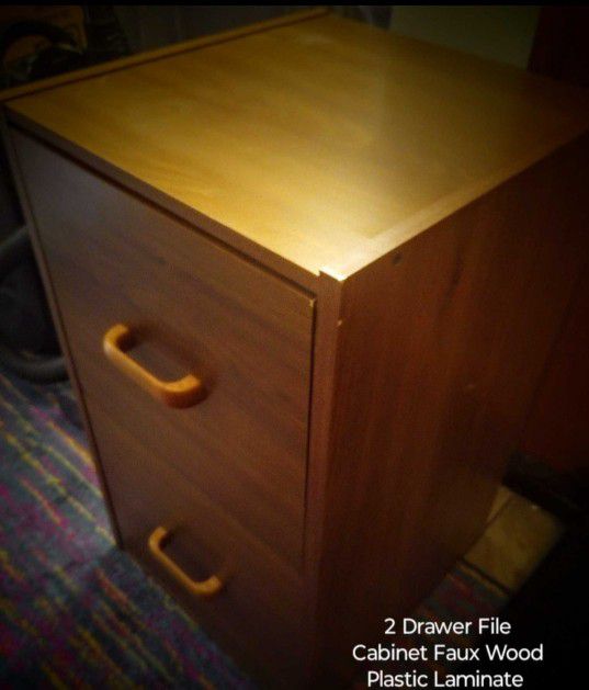 2 Drawer File Cabinet Or Nightstand;  Faux Wood Plastic Laminate; 23.5" W x 11.5" D x 44" H