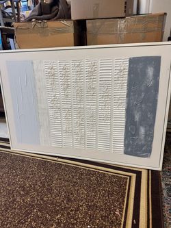 Abstract Textured Wall Art White Gray Framed