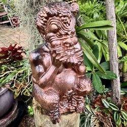 15” Ceramic Pan Statue, Satyr: 8”W x 7.5”D x 15”H