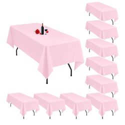 10 Pack Pink Tablecloths for 8 Foot Rectangle Tables 60 x 126 Inch Pink Table Cloth Rectangle Tables 8ft Tablecloth Linen Polyester Fabric Washable Ta