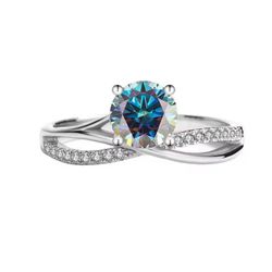 1ct-Blue Moissanite 925 Sterling Silver Resizeable Ring