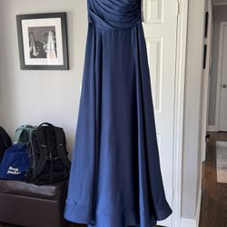 La Femme Strapless Slit Satin Ballgown Navy Size 4