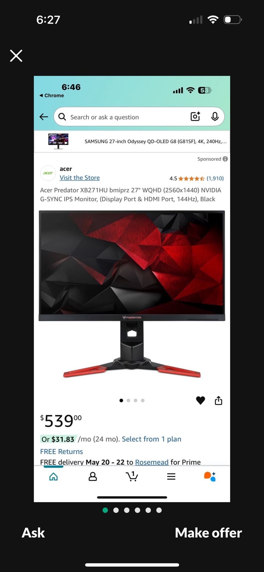 Acer XB271HU bmiprz 27” IPS Panel