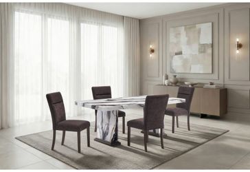 Sophisticated Dining Set Features Panda Design Marble Look Top