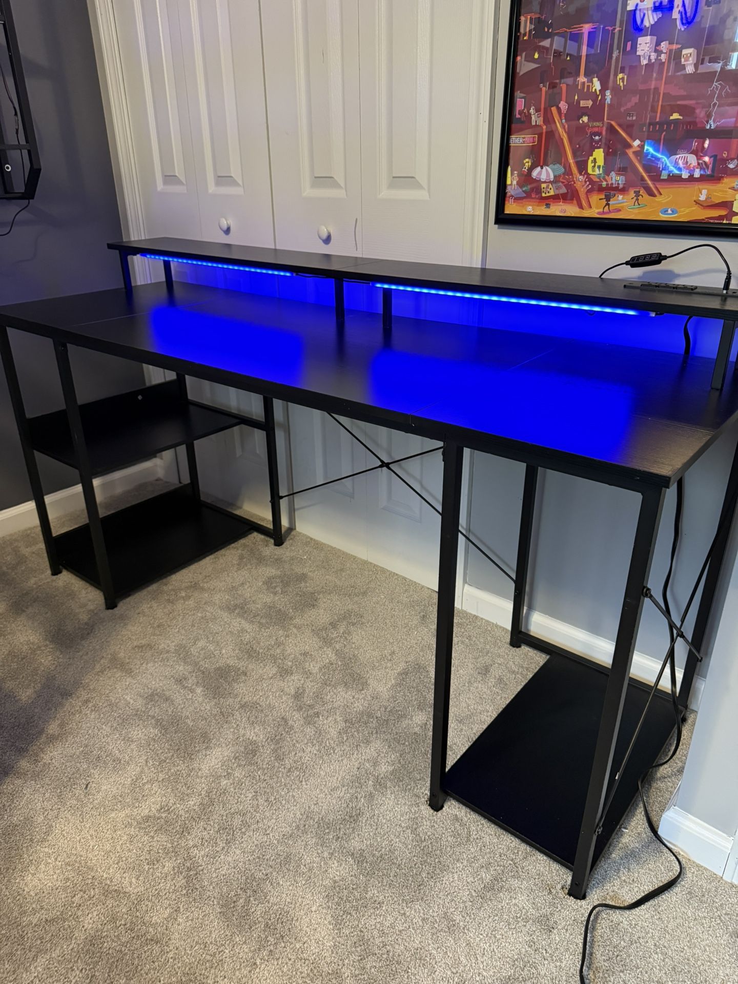 ODK 63 inch Computer Desk with Power Outlets & LED Lights, Gaming...