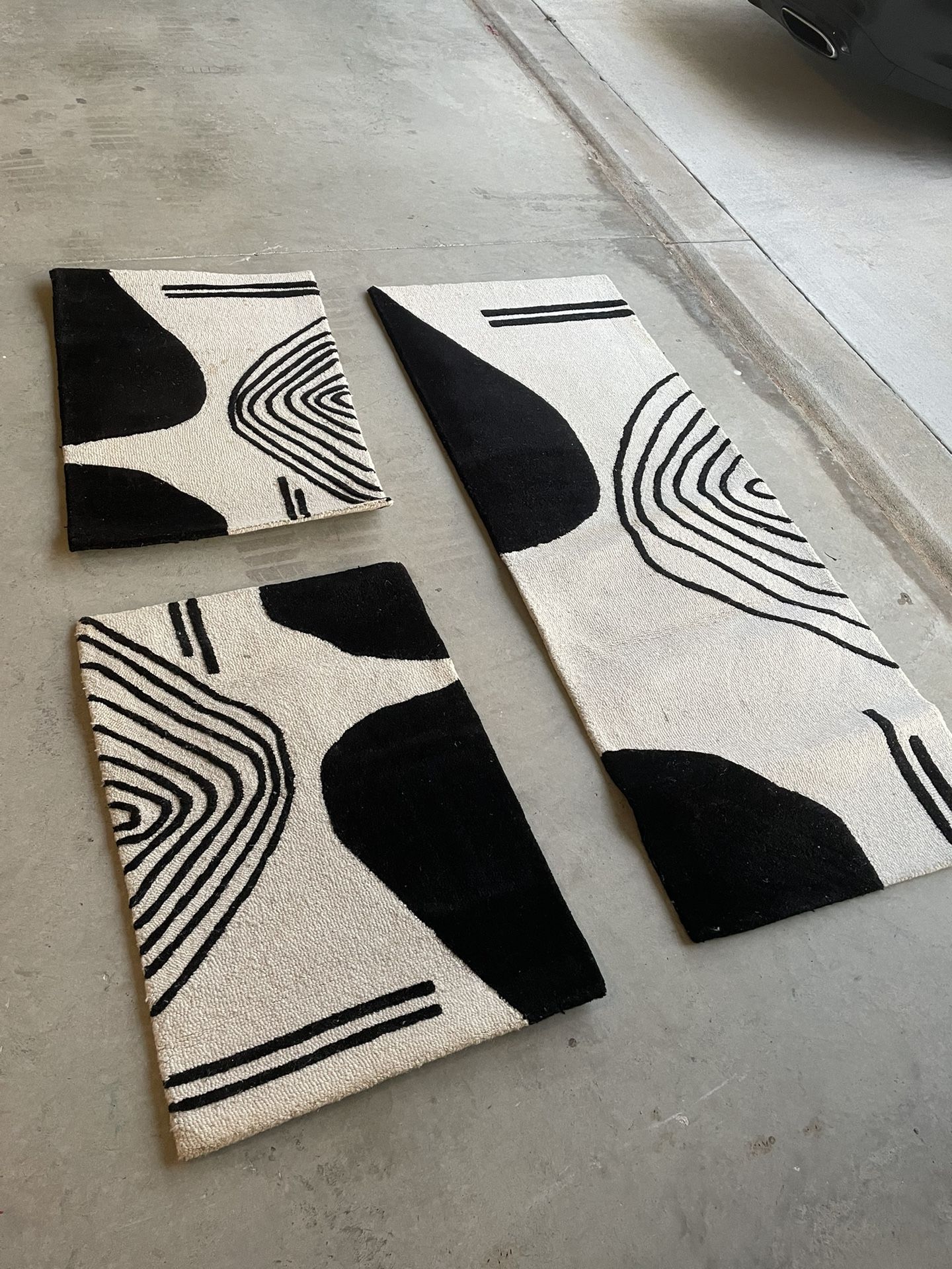 Wool Abstract Area Rugs Set Of 3 