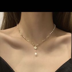 New Minimalist Layers Pearl Pendant Necklace, Best Valentines Gift 