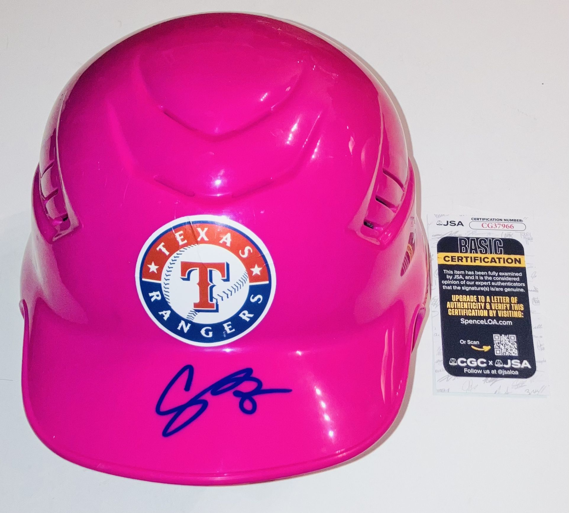 COREY SEAGER SIGNED AUTOGRAPH TEXAS RANGERS F/S PINK BATTING HELMET JSA COA RARE