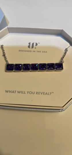 Bomb party bold into the night necklace dark purple topaz cubic zirconia rhodium plating 18 inch and 2 1/2 inch extender