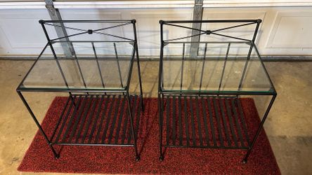 Modern Contemporary Black Metal & Glass End Tables (Set of 2)