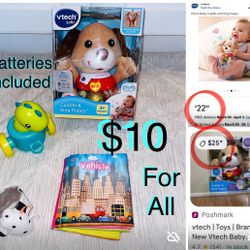 $10 For All Vtech Brand New educational puppy 🐶 ,Fabric vehicles Book,bracelet etc