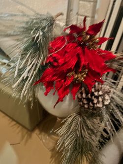 Huge Christmas Decor Supply Lot – Flocked Greenery, Giant Poinsettias & Ornaments