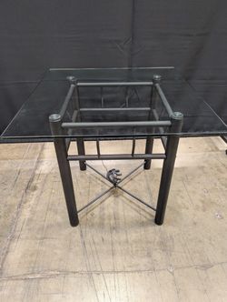 Modern Square Glass Top Side Table with Metal Frame