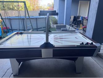Aeromaxx White Air Hockey Table with Red Print and Paddles