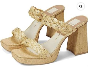 Dolce Vita Ashby Lt Natural Raffia Braided Straps Open Toe Block Heeled 7