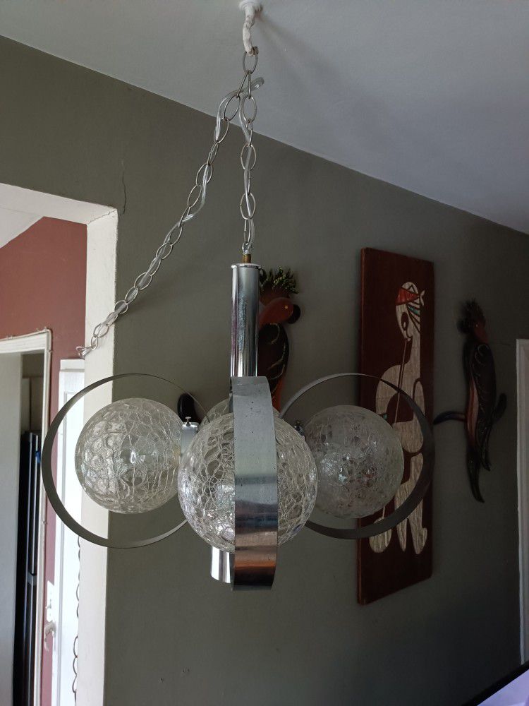 Mid Century Swag Hanging Lamp Chrome Glass Globes 1969's