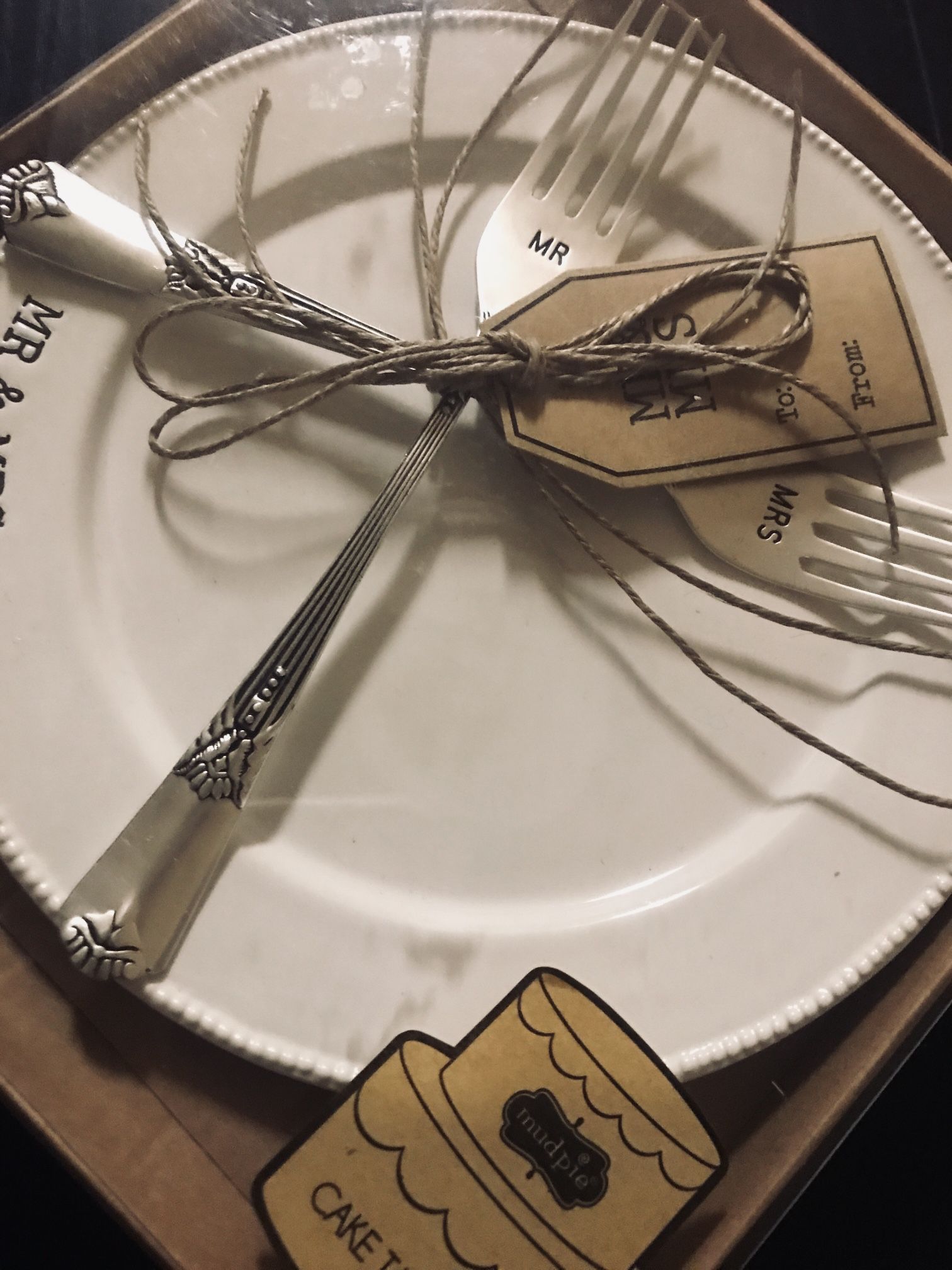 Mr. & Mrs. Cake Plate With Forks