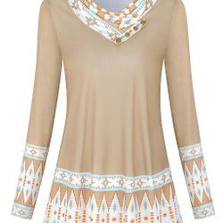 Women's Long Sleeve Cowl Neck Form Fitting Casual Tunic Top Blouse