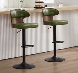42.9 in. Mid-century Green Microsuede High Back Metal Base Bar Stool with Swivel and Height Adjustable Seat Set of 4