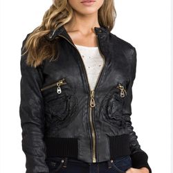 Doma Style Black Leather Bomber Moto Jacket 