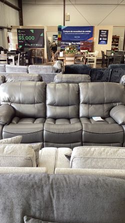 New Sofa With Recliners, Leather Gel, Color Grey
