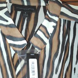 NWT Worthington sleeveless blouse and skirt set, Brown/Black/White, Large