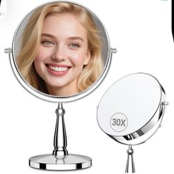30X Magnifying Mirror, Vanity Mirror Tabletop for Women, Metal Makeup Mirror with Magnification, Desk Mirror with Stand for Home & Office Decoration, 