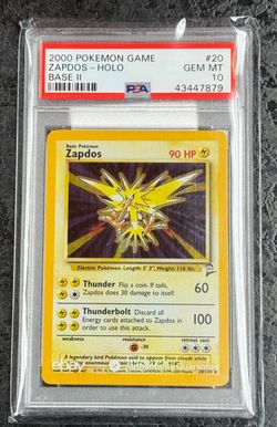 2000 POKÉMON BASE 2 ZAPDOS HOLO #20 GEM MINT VINTAGE 💎 PSA 10