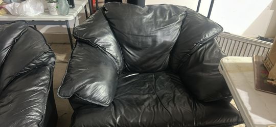 Black Leather Love Seat and Chair