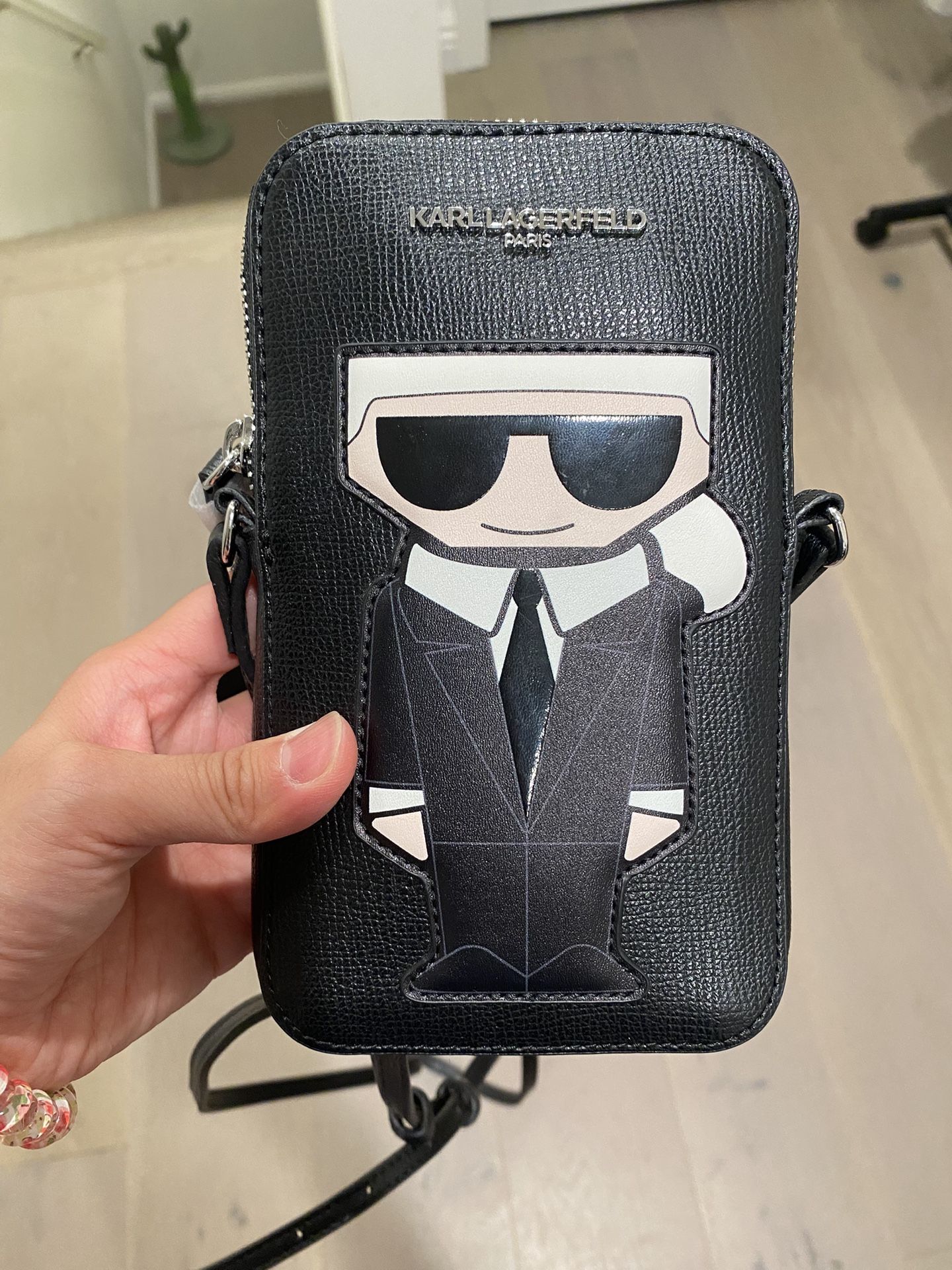 Karl Lagerfeld Paris Black Maybelle Crossbody Cell Phone Bag Mini Tote