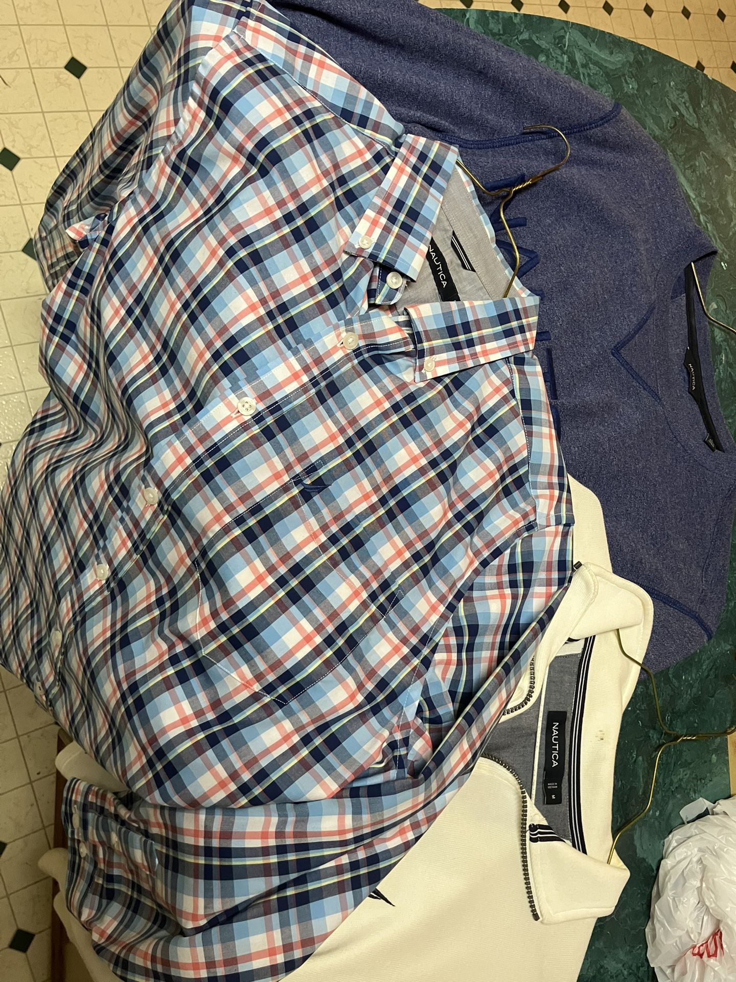 Nautica 2pc Medium Pullover/Button Down &1pc Large Navy Sweater Bundle