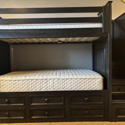 Solid Wood dark Gray Twin/Twin Stair Bunk With 6 Drawers