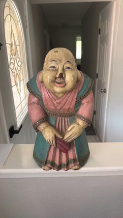 Vintage Hand Carved Wooden Laughing Buddha
