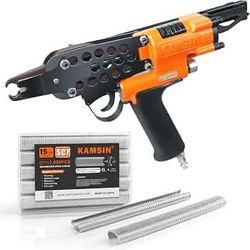 Kamsin K-SC7E 15 Gauge Pneumatic Hog Ring Gun with 1000PCS C Ring Staples 3/4-Inch Crown Hog Ring Pliers, 7-8mm Closure Diameter, Air Powered C Ring G