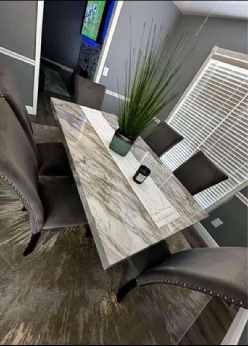 Faux Marble Table and 6 Chairs