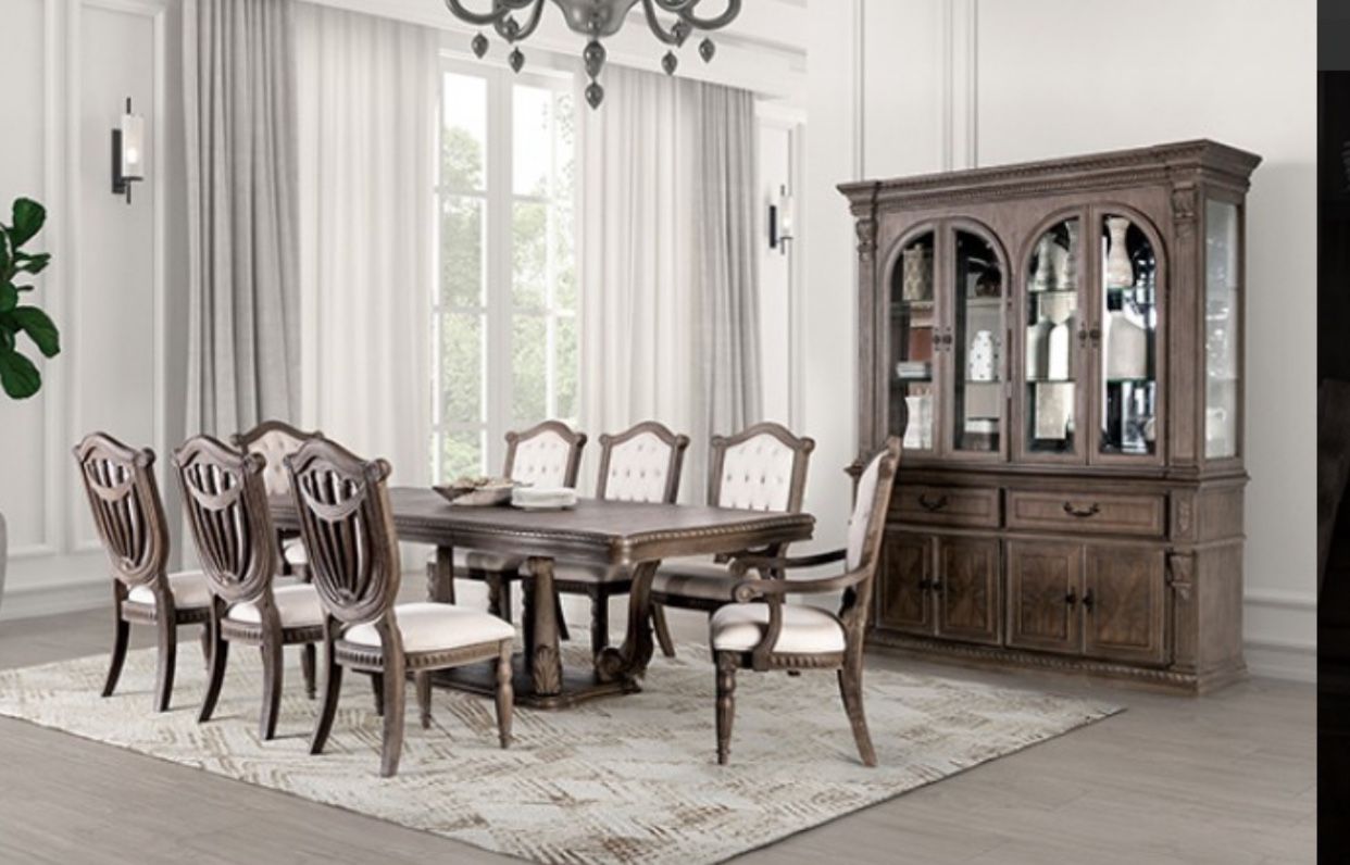 9PC TABLE SET WEATHERED OAK RUSTIC (F7OAKS) $1799 FREE LOCAL DELIVERY
