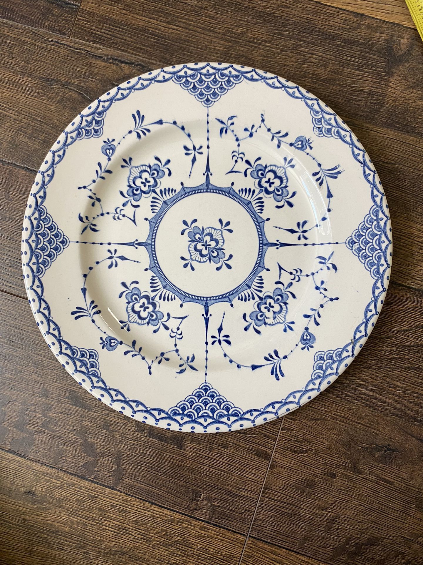 English Ironstone Dinner Plate Blue Floral & Scales