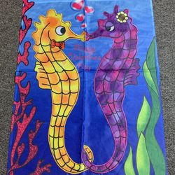 Sea horses smooching kissing Valentine’s Day large 28 x 40 garden flag 