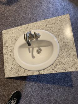 Bathroom Vanity Sink With Top, Faucet, And Fixtures. 