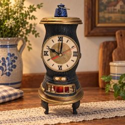 Vintage Ceramic Novelty Stove Teapot Clock – Blue & White – Pristine Condition!