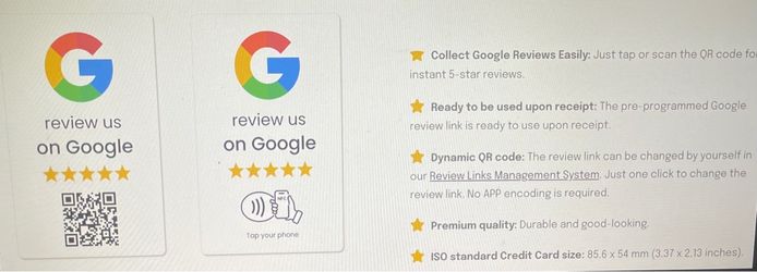 Google Review NFC and QR Code Cards