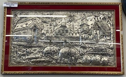 Laotion Laos metal framed picture Vintage (READ DESC)