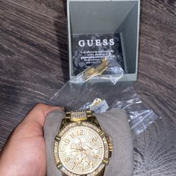 GUESS Stainless Steel Gold-Tone Crystal Embellished Bracelet Watch