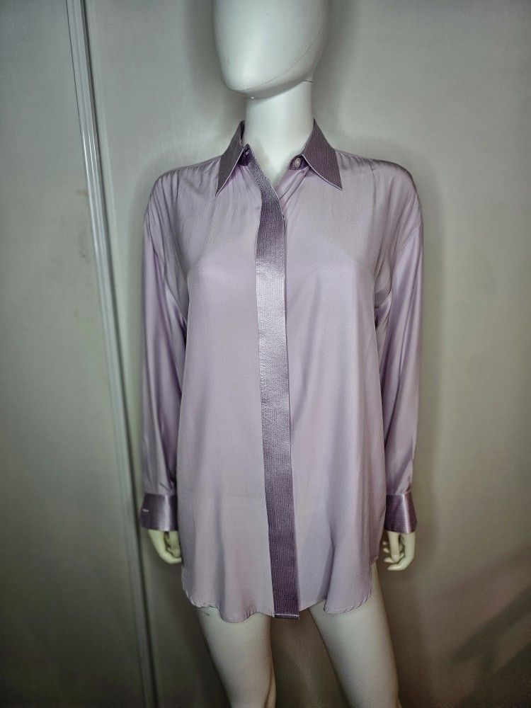 VTG Tracy M. 100% Silk Lavender Womens Button-Up Shirt Size M