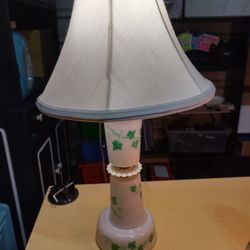 Vintage Milk Glass Lamp with Green Ivy