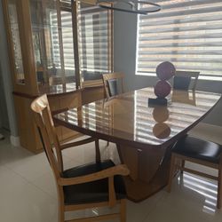 Italian  Dining  set leather chairs and wood with china