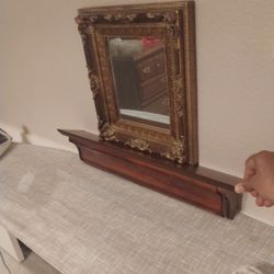Wood Floating Shelf With Mirror 